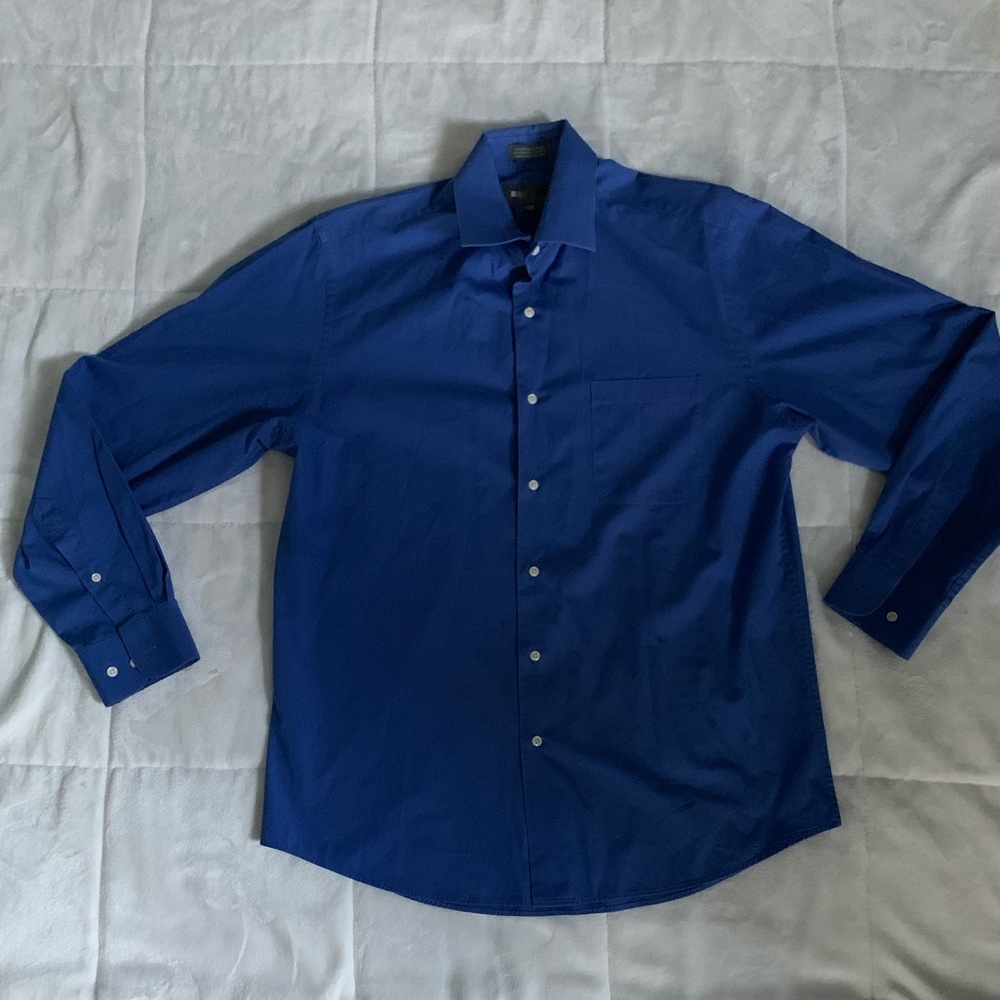 Blue Men Long Sleeve Button Down Shirt